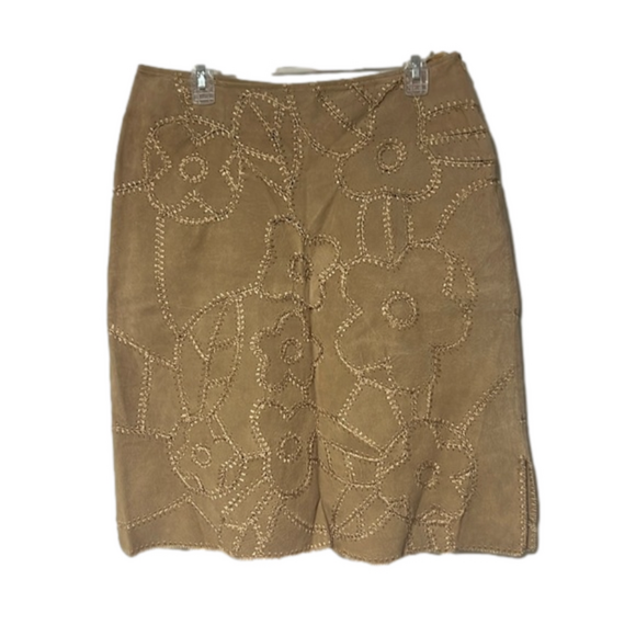 EUC Women’s‎ suedessence 100% leather skirt size 12 floral pattern slip built in - Picture 1 of 5